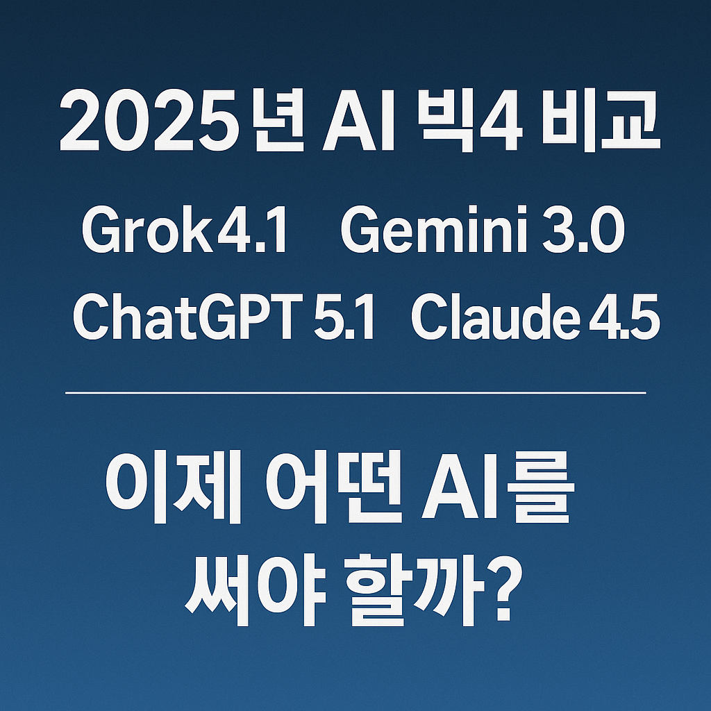 2025년 AI 빅4 비교: grok4.1 · 제미나이3.0 · ChatGPT 5.1 · Claude 4.5, 이제 어떤 AI를 써야 할까?